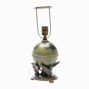 Mid-Century Table Lamp with Patinated Globe and Bird Motif from Ystad-Metall, Sweden, 1930s