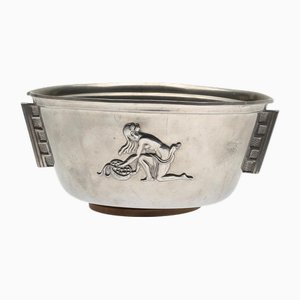 Art Deco Pewter Bowl with Nude Relief attributed to Nordiska Juvelaktiebolaget, Sweden, 1937