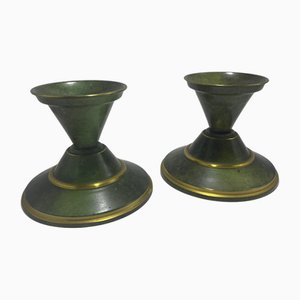 Swedish Art Deco Bronze Candle Sconces, 1940s, Set of 2