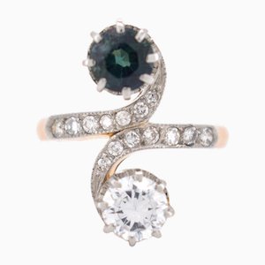 Belle Époque Toi et Moi Diamant & Saphir Ring, 1890er-1910er