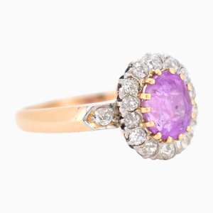 Bague Saphir Rose et Diamant Belle Époque, 1890s-1910s