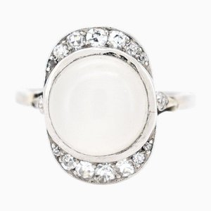 Bague Art Déco avec Pierre de Lune et Diamants, 20ème Siècle