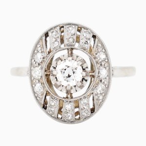 Bague Art Déco en Or 18k, Platine et Diamants, 20ème Siècle