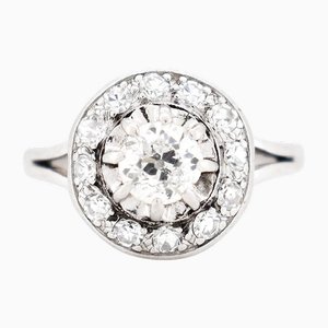 Bague Halo de Diamants et Or 18 Carats Vintage, 1960s