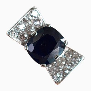 Bague Tank Art Déco en Or, Saphir et Diamants, 20ème Siècle