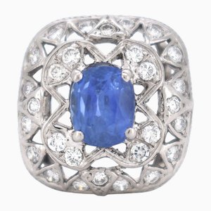 Vintage Saphir & Diamant Ring im Art Deco Stil, 1970er