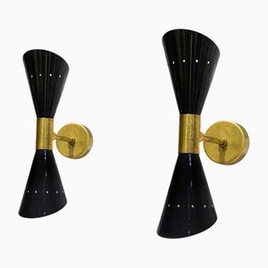Applique da parete in ottone e alluminio, Italia, anni '50, set di 2