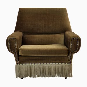 Silla danesa vintage de muebles de terciopelo y fresno en verde, años 70