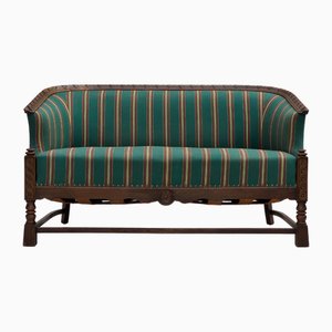 Vintage Danish Two-Seater Sofa in Green Furniture Wool and Oak, 1950s
