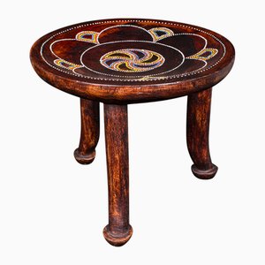 Petite Table d'Appoint Tribal Antique en Bois Fruitier, 1900