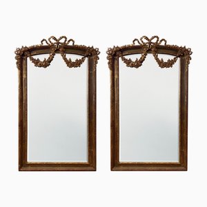 Grands Miroirs en Bois Doré avec Volutes et Fleurs en Bois Sculpté, 1890s, Set de 2