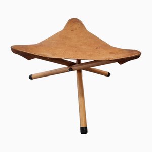 Vintage Dreibeinhocker aus Leder, 1970er