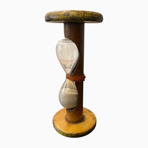Reloj de arena con temporizador de huevo vintage hecho a mano en carrete de madera y tela, década de 1900