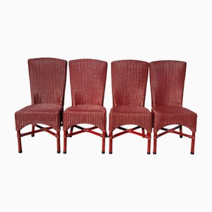 Sillas de comedor de jardín inglesas Burdeos de mimbre de Brand Lloyd Loom. Juego de 4