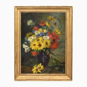 Jules Charles Rozier, Daisies and Poppies, Oil on Canvas, Late 19th Century, Framed