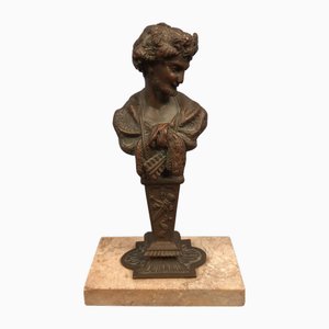 Busto de hombre vintage de bronce con base de mármol, siglo XX