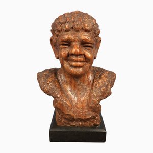 Binda, Sculpture Bust of Laughing Man, 20th Century, Red Marble
