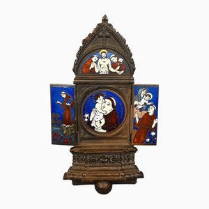 Antique Religious Triptych in Bronze