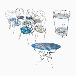 Französischer Gartentisch und Stühle, 1950er-1960er, 10 Set