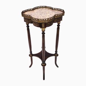 Vintage Ebonized Beech Gueridon with Broccatello Marble Top, Italy, 1960s