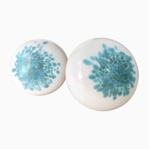 Lampes de Bureau Vintage en Verre de Murano Blanc et Cyan, 1980s, Set de 2