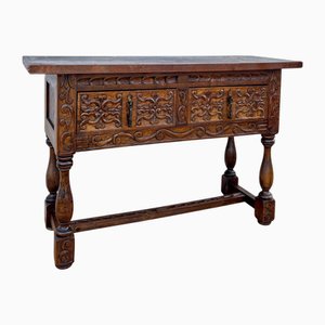 Spanish Hand-Carved Console with Drawers, 1920s