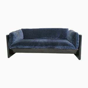 Black Lacquered and Blue Velvet Simone Sofa by Dino Gavina for Simon, 1970s