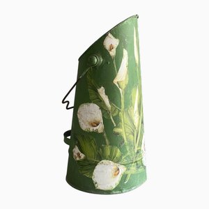 Vintage Hand Painted Calla Lily Folwers Fireplace Coal Scuttle Bucket, Cca 1930, 1920s
