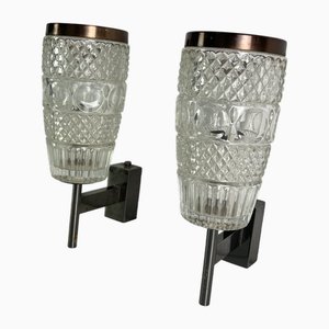 Rostrato Glass Wall Lamps, 1950s, Set of 2