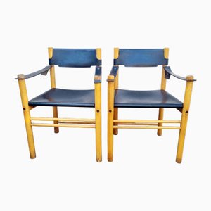Poltrone Mid-Century moderne in pelle e legno di Ibisco Sedie, anni '60