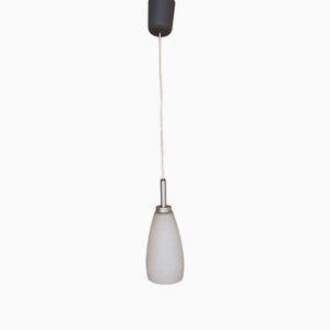Vintage Hanging Lamp with White Glass Shade on Silver-Grey Plastic Mount, 1990s