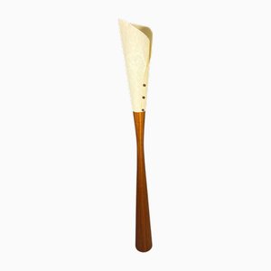 Lámpara de pie escultural vintage moderna de madera con pantalla con textura