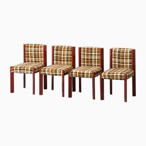 Sedie vintage in legno e tessuto, anni '70, set di 4