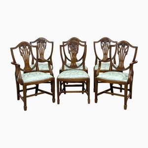 Vintage English Regency Style Chairs and Armchairs in Beech, 1980s, Set of 6