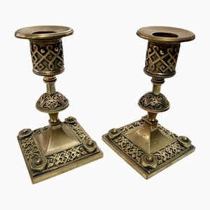 Spätviktorianischer Kerzenständer aus Messing, 1890er, 2er Set