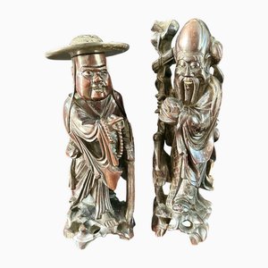 Chinesischer Künstler, Figurative Statuen, 1890er-1910er, Holz, 2er Set