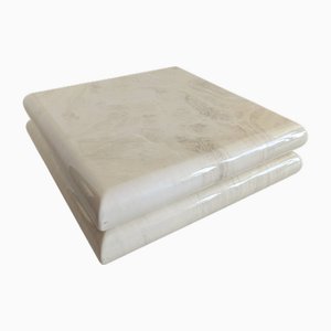 Vintage Bullnose Coffee Table in Marble and Lacquered Wood, 1980s