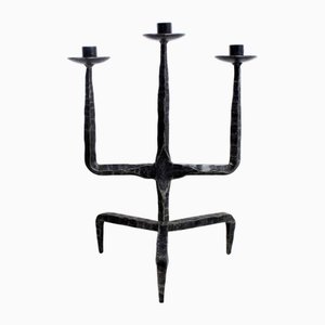 Candelabro brutalista francés vintage de hierro, años 50