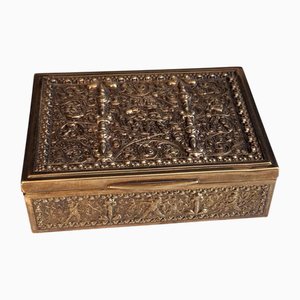 Art Nouveau Cigarettes Box in Brass and Wood from Erhard & Söhne, 1920s