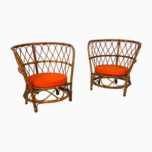 Runde Italienische Sitzgelegenheiten aus Rattan, 1970er, 2er Set