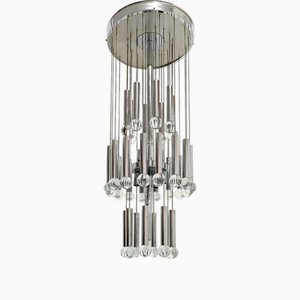 Chandelier in Chrome and Glass by Gaetano Sciolari, 1960s