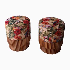 Gepolsterte Fußhocker aus Holz, 2 . Set