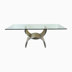 Table de Salle à Manger Vintage en Laiton et Verre, 1970