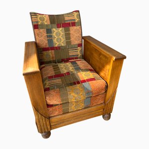 Art Deco Library Club Chair with Built-In Footstool, Cigar Tray and Shelves, 1930s