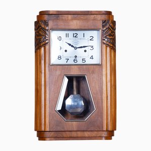 Vintage Art Deco Wall Clock in Walnut by Angelus, 1930s