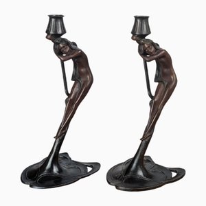 Bronzene Nymphenkandelaber im Jugendstil von MoMA, 1988, 2er Set