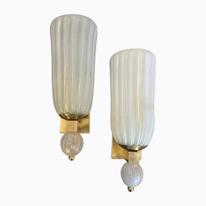 Mid-Century Moderne Wandleuchten aus Messing & Muranoglas, 1990er, 2er Set