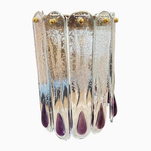 Mid-Century Modern Wall Sconce in Clear and Purple Murano Glass, 1970s