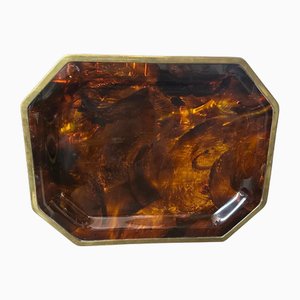 Mid-Century Modern Tortoiseshell Acrylic and Brass Octagonal Tray, 1970s