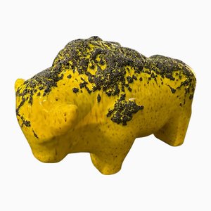 Modernist Yellow and Black Fat Lava Ceramic Bison, Germany, 1990s